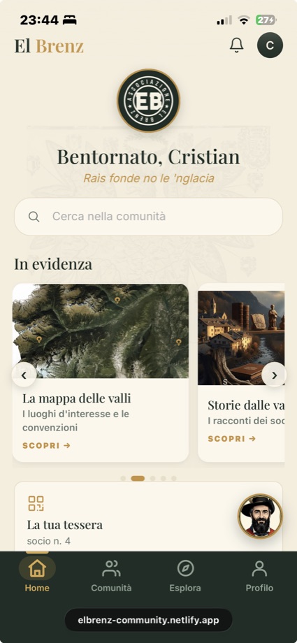 La home dell'app El Brenz Community